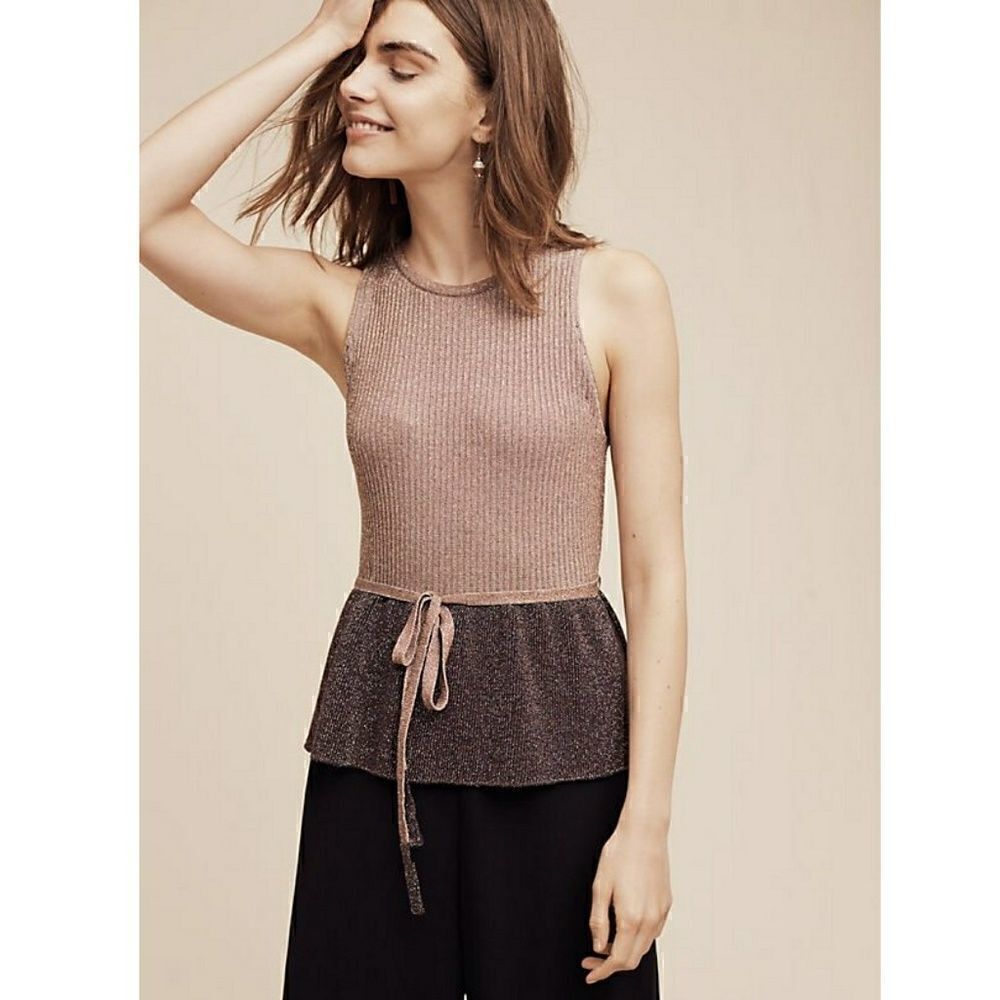 Anthropologie Moth Knit Riella Sleeveless Top Medium Metallic XS